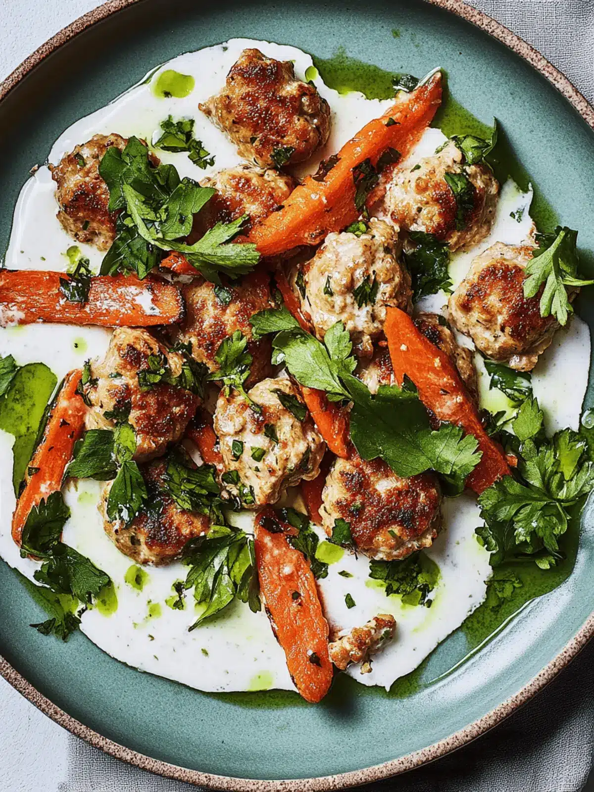 Freeform Chicken Meatballs With Carrots and Yogurt Sauce