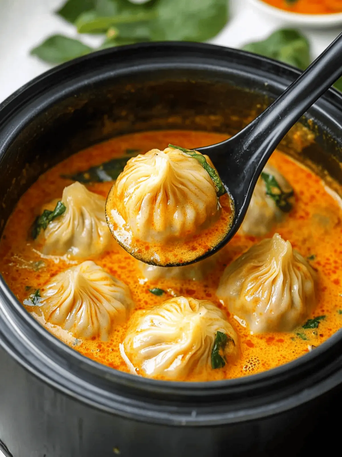 Soup Dumplings in Thai Red Curry Sauce