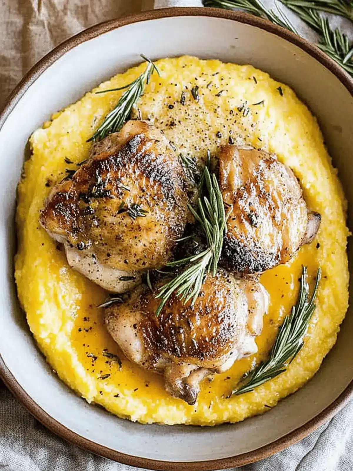 Rosemary Chicken Thighs with Cacio e Pepe Polenta