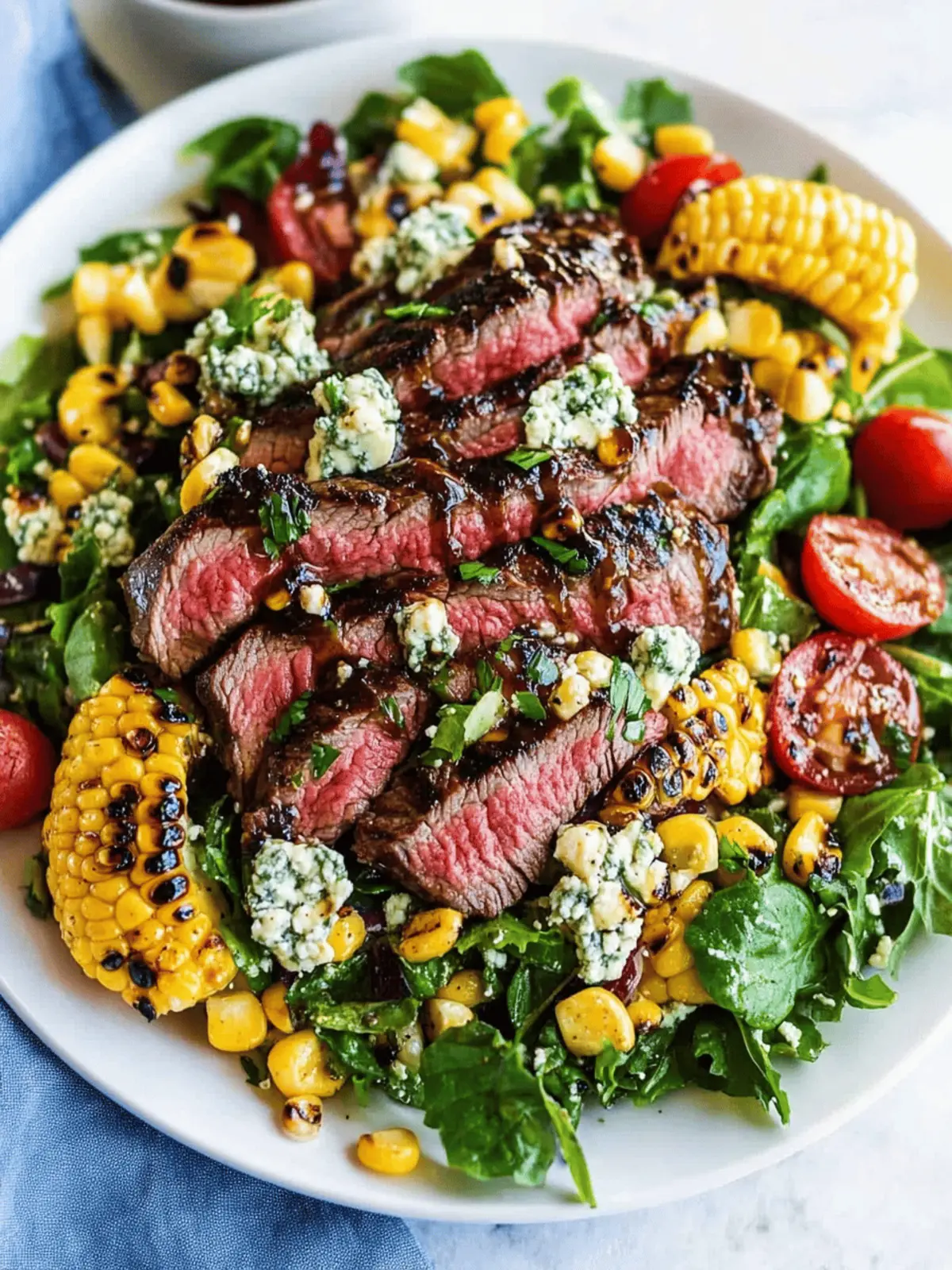 Balsamic Steak Gorgonzola Salad with Grilled Corn