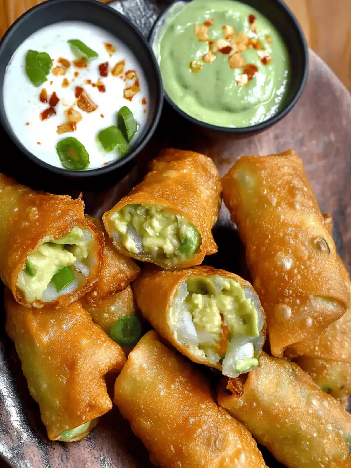 Crispy & Cheesy Elote Egg Rolls with Avocado Sauce