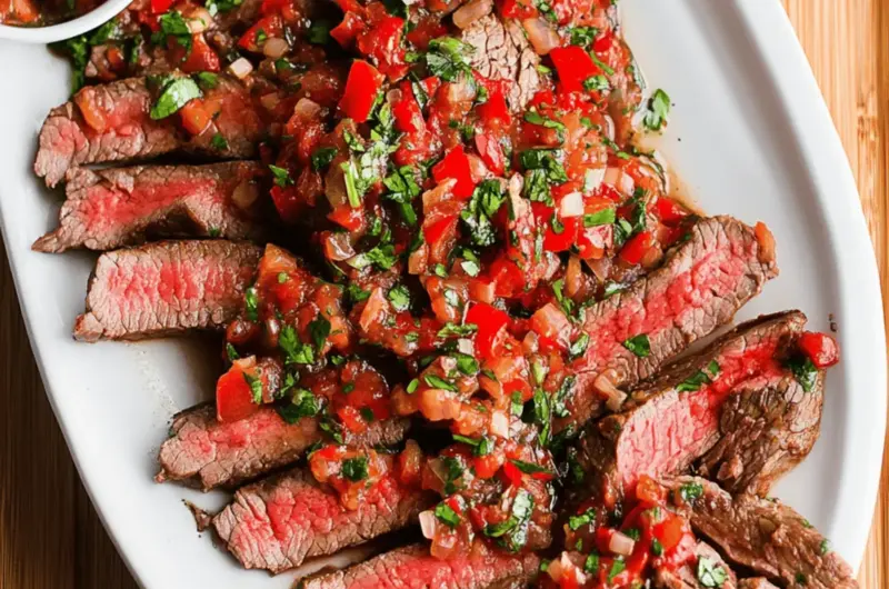 Skirt Steak with Roasted Red Pepper Relish
