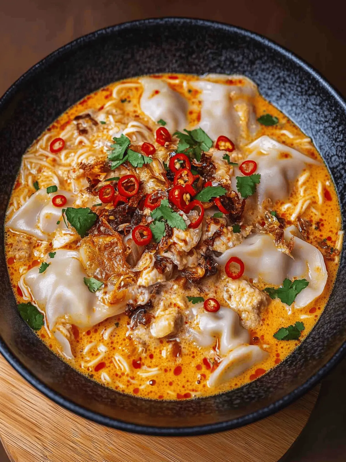 Chilli Oil Red Curry Wonton Ramen Made in One Pot