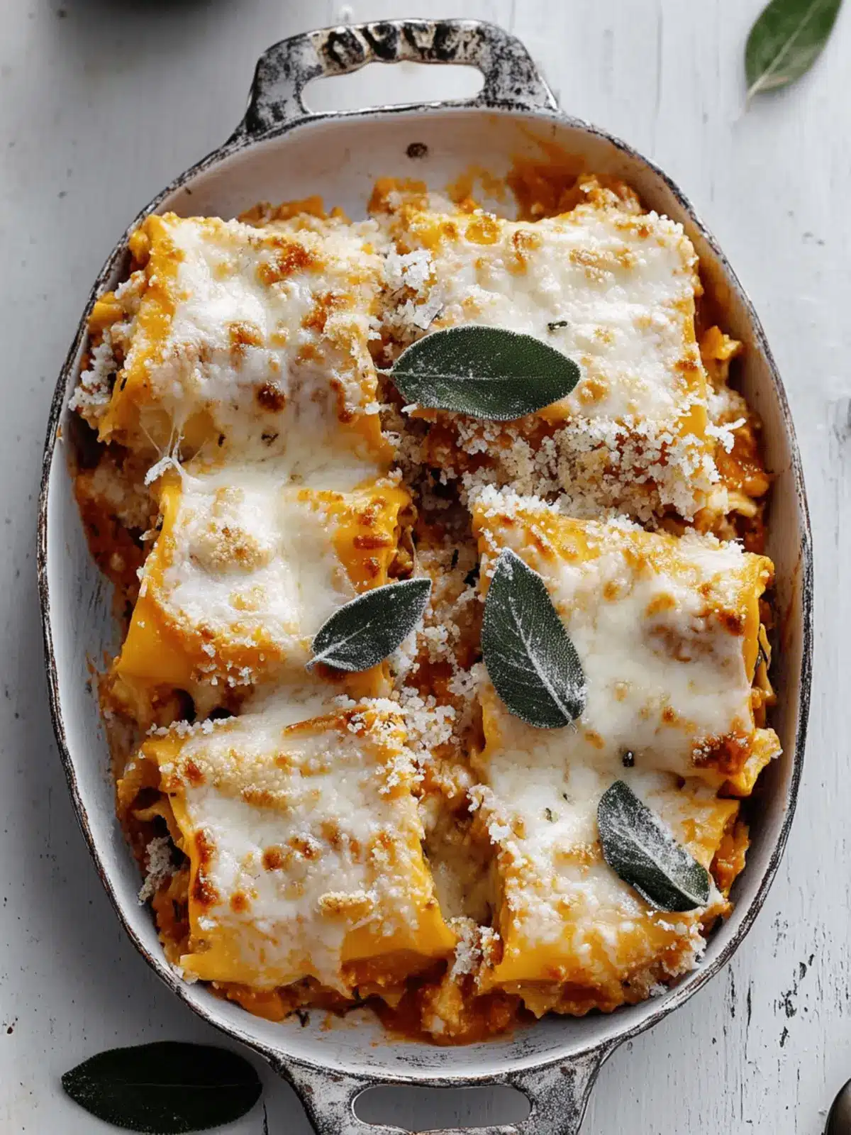 Pumpkin Lasagna Roll Ups with Crispy Sage