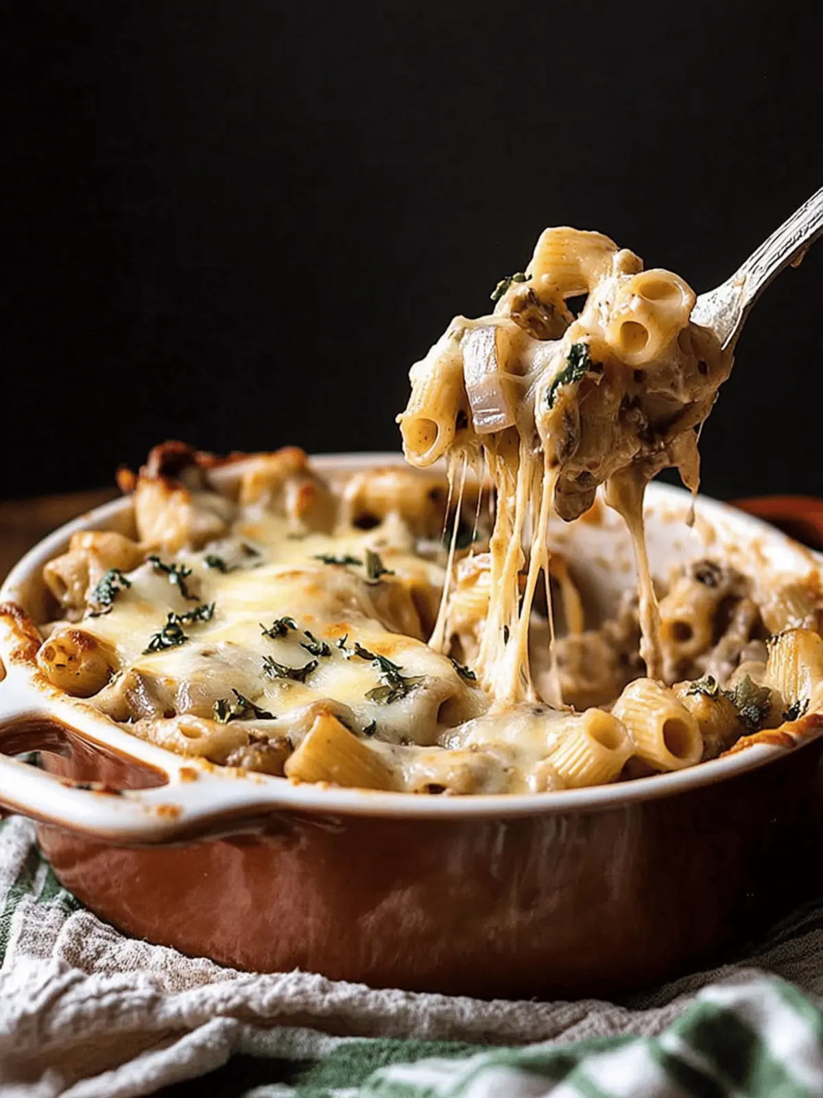 One Pot Creamy French Onion Pasta Bake