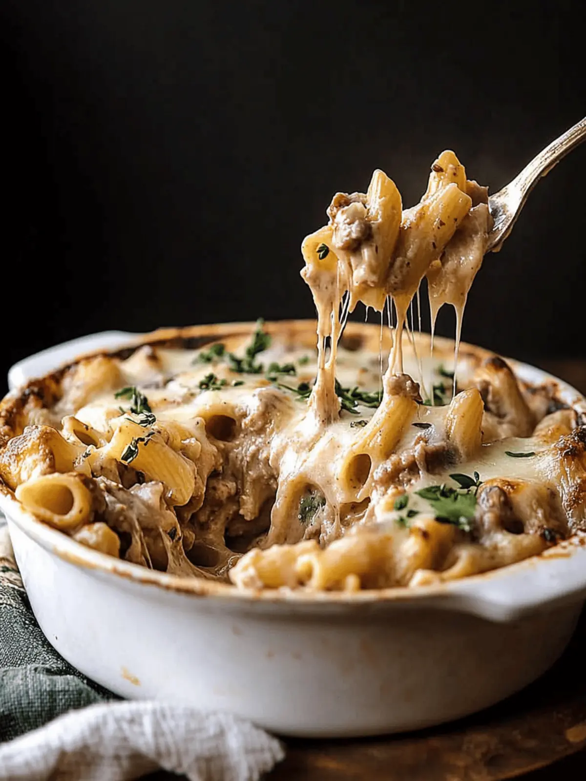 One Pot Creamy French Onion Pasta Bake