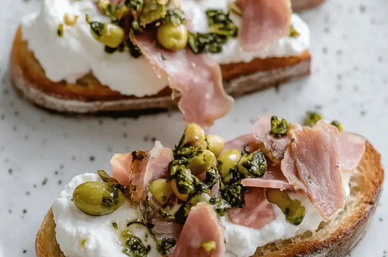 Whipped Ricotta Crostini with Mortadella