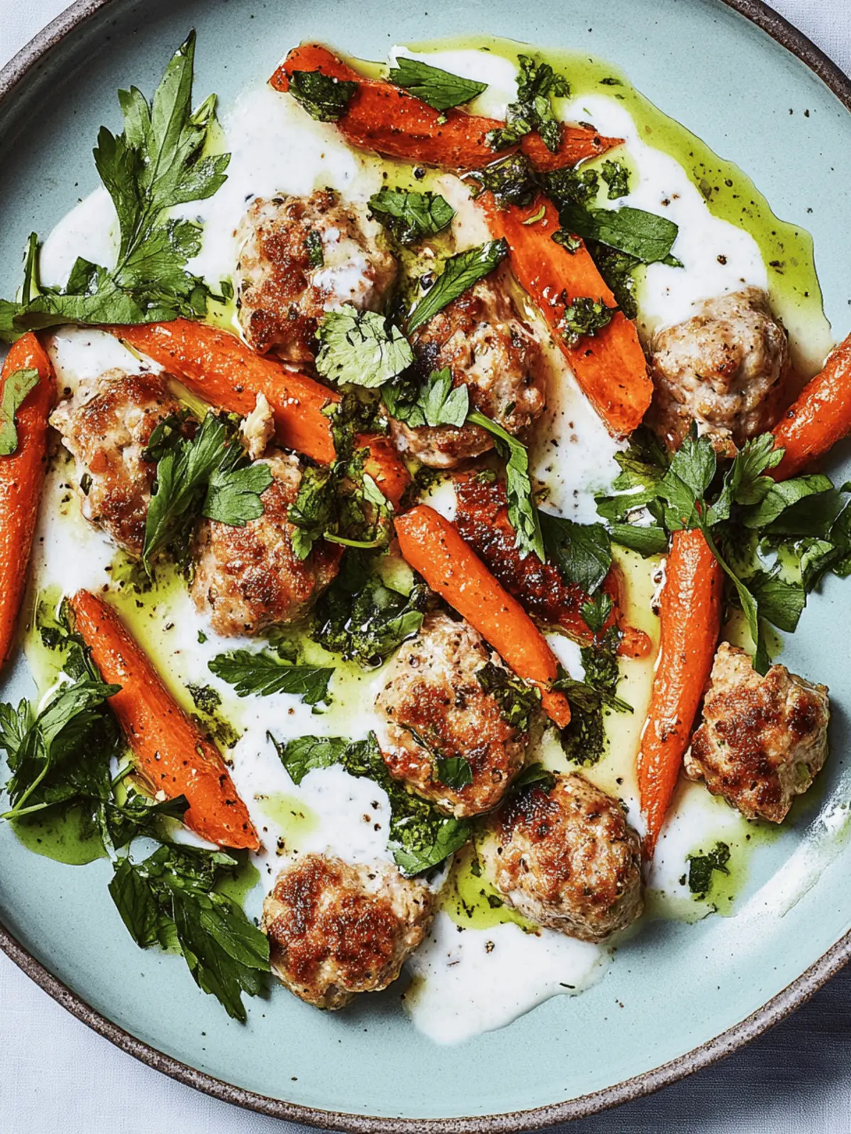 Freeform Chicken Meatballs With Carrots and Yogurt Sauce