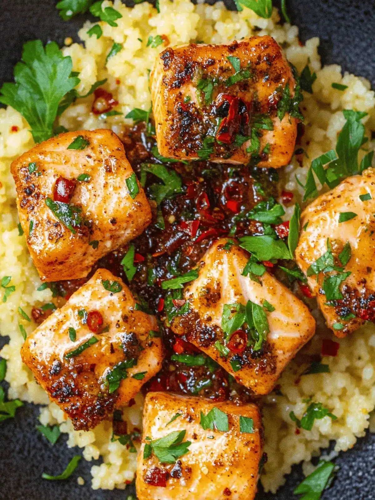 Salmon Bites With Spicy Chili Crisp Sauce