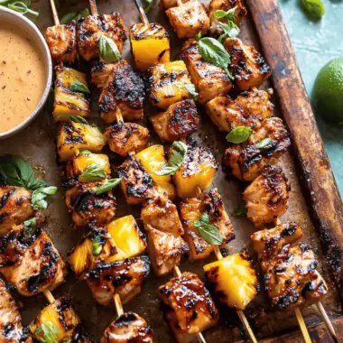 Chipotle Pineapple Bang Bang Chicken Skewers
