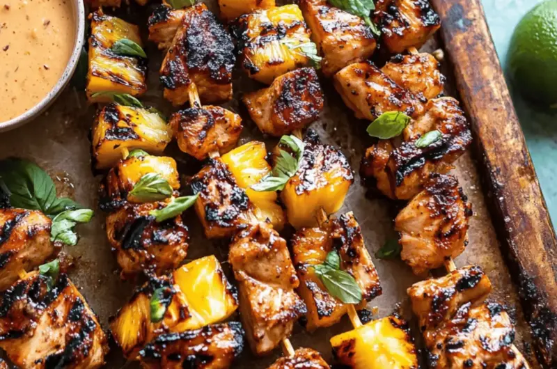 Chipotle Pineapple Bang Bang Chicken Skewers