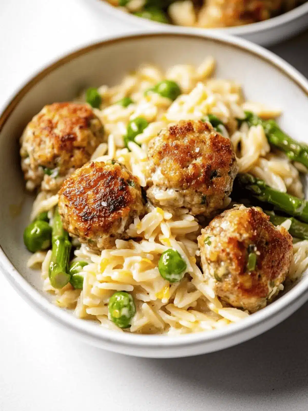 Lemony Boursin Chicken Meatballs with Cheesy Asparagus Orzo