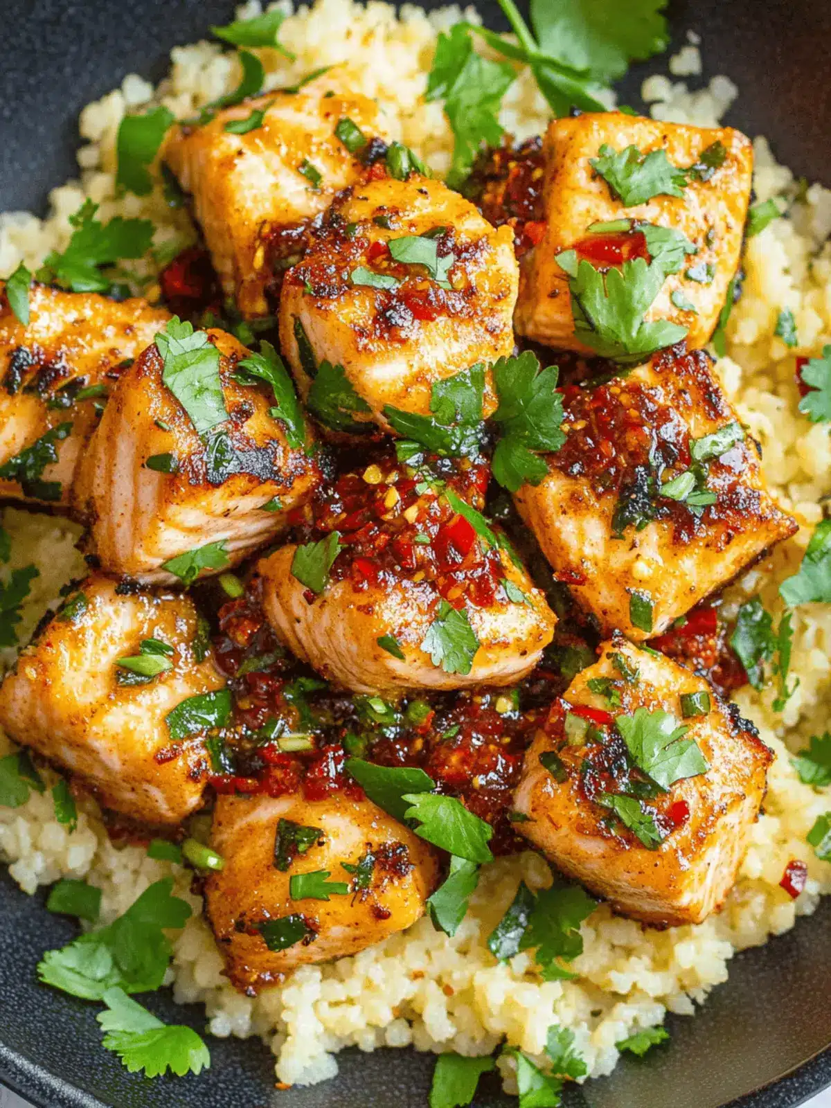 Salmon Bites With Spicy Chili Crisp Sauce