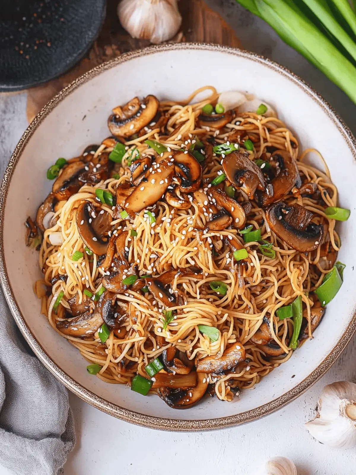 Stir Fry Mushroom Noodles with Garlic and Ginger