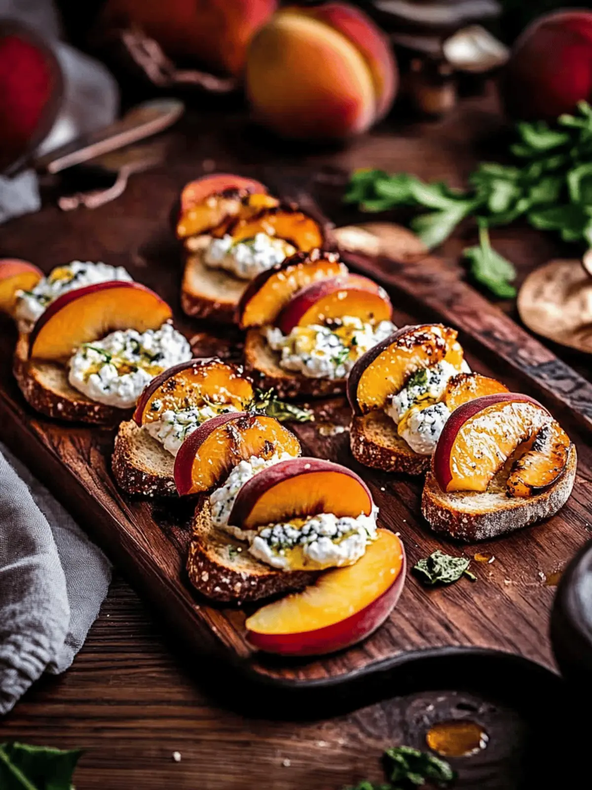 Roasted Peach Crostini with Whipped Blue Cheese Ricotta