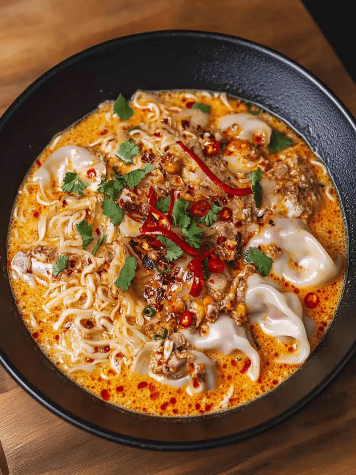 Chilli Oil Red Curry Wonton Ramen Made in One Pot