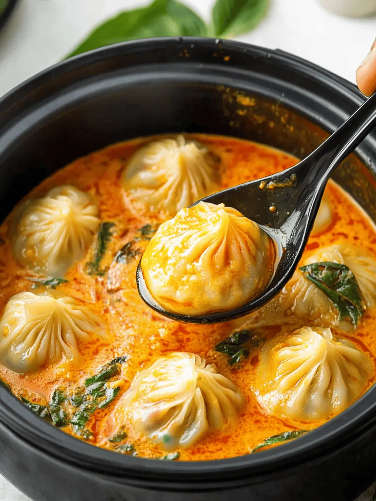 Soup Dumplings in Thai Red Curry Sauce