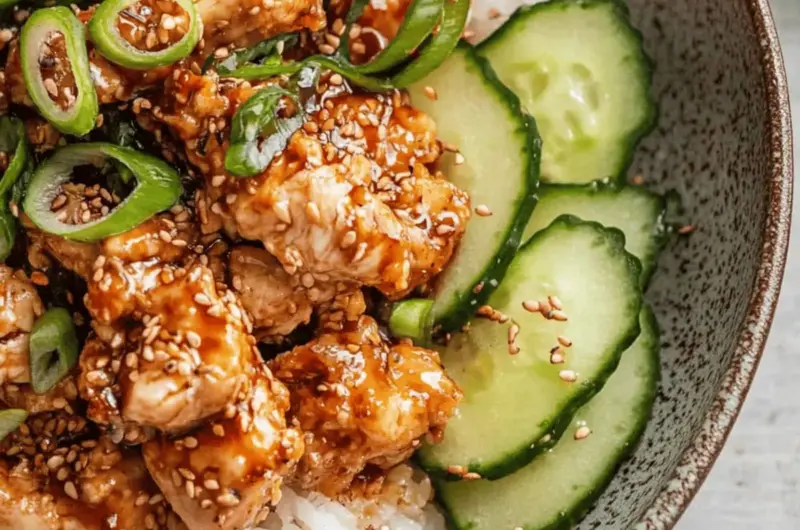 Air Fryer Chicken Karaage Rice Bowl with Miso Glaze