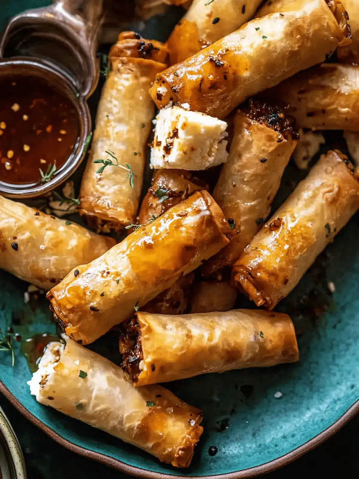 Fried Feta Rolls with Chili Honey