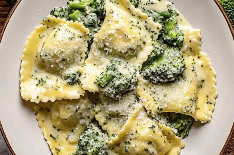 Creamy Date Night Broccoli Alfredo Ravioli