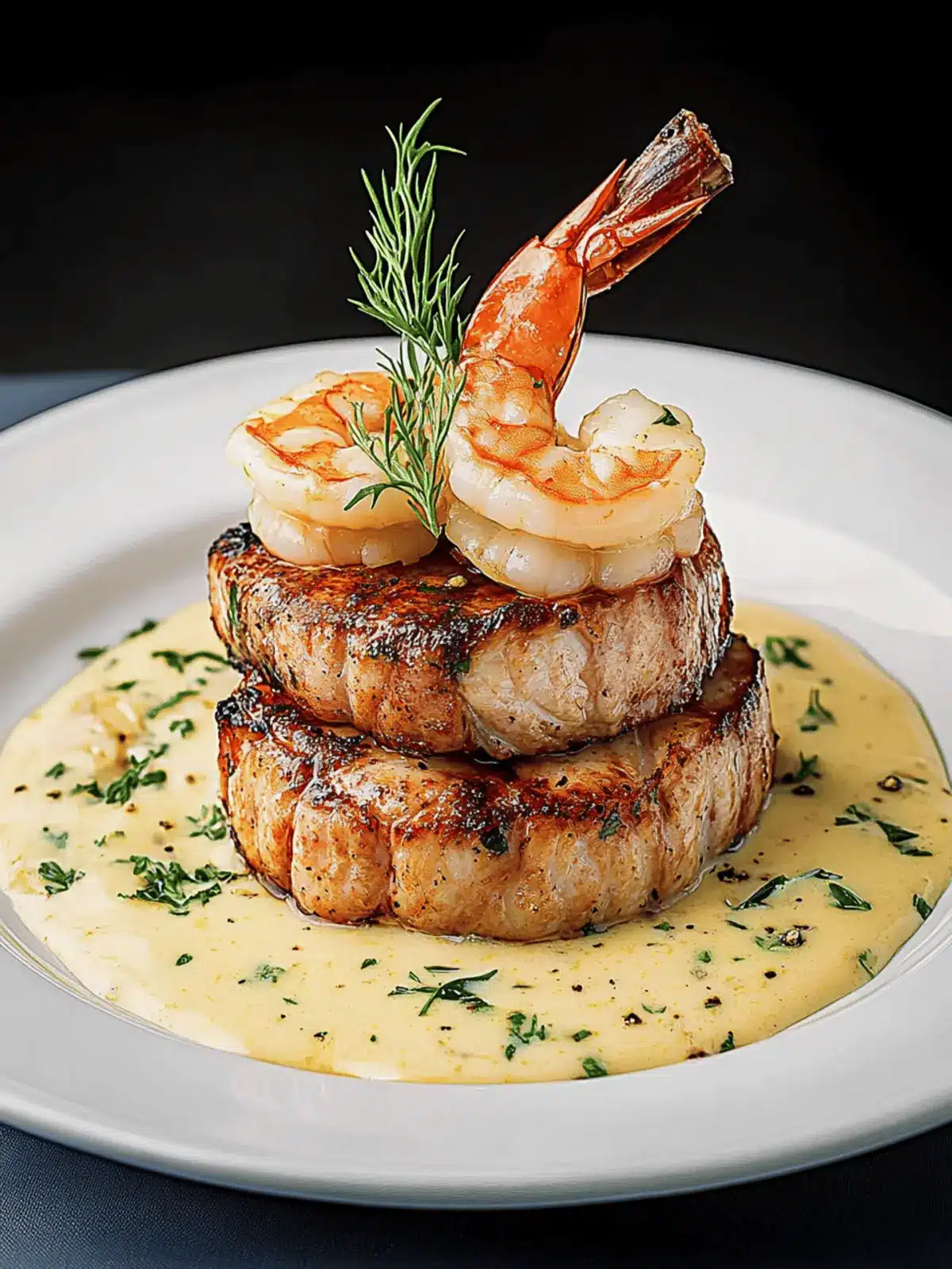 Surf and Turf with Creamy Garlic Sauce