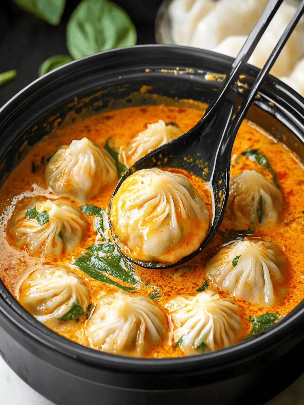 Soup Dumplings in Thai Red Curry Sauce