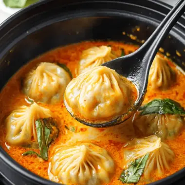 Soup Dumplings in Thai Red Curry Sauce