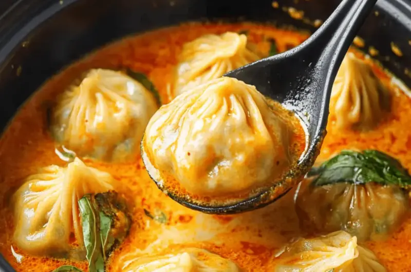 Soup Dumplings in Thai Red Curry Sauce