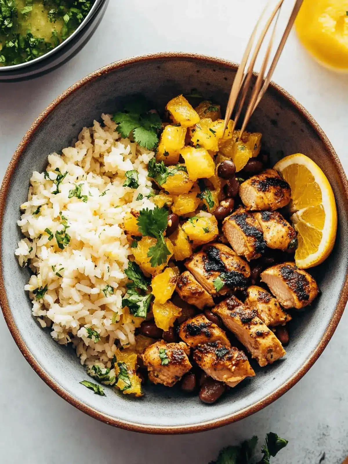 Cilantro Orange Chicken with Rice and Beans