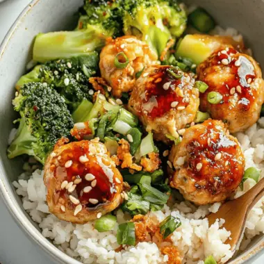 Sweet & Spicy Sesame Chicken Meatball Bowls