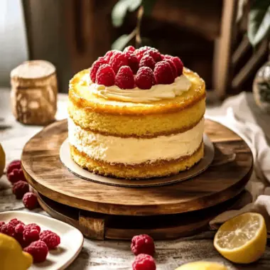 Meyer Lemon Olive Oil Cake with Bavarian Cream & Raspberry Agrodolce