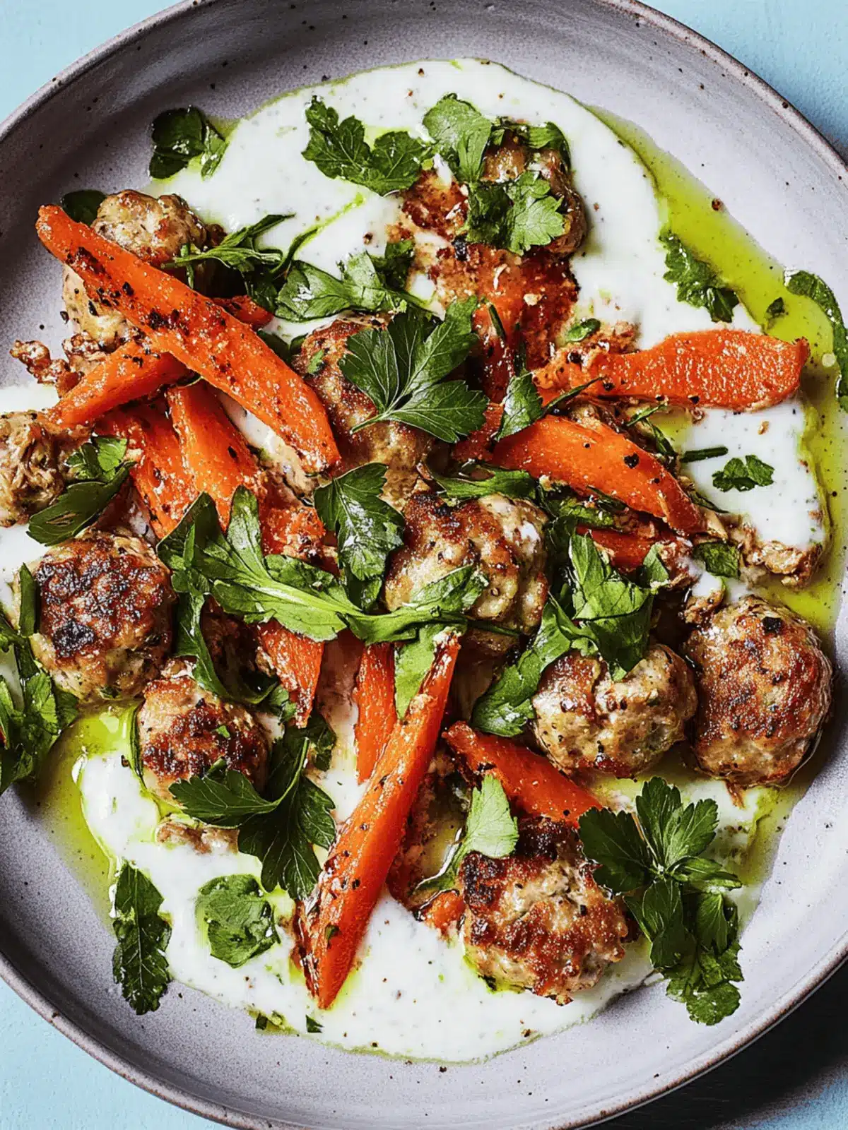 Freeform Chicken Meatballs With Carrots and Yogurt Sauce