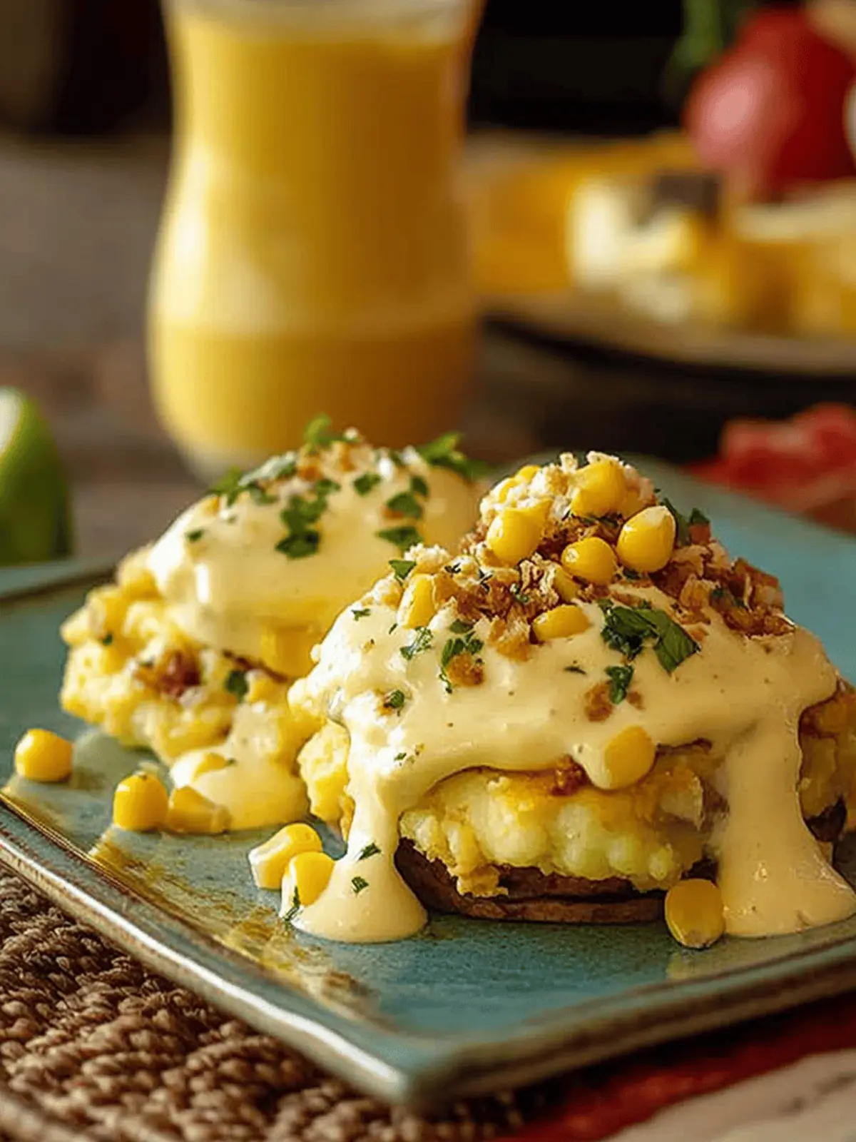 Smashed Potato Eggs Benedict with Corn Hollandaise