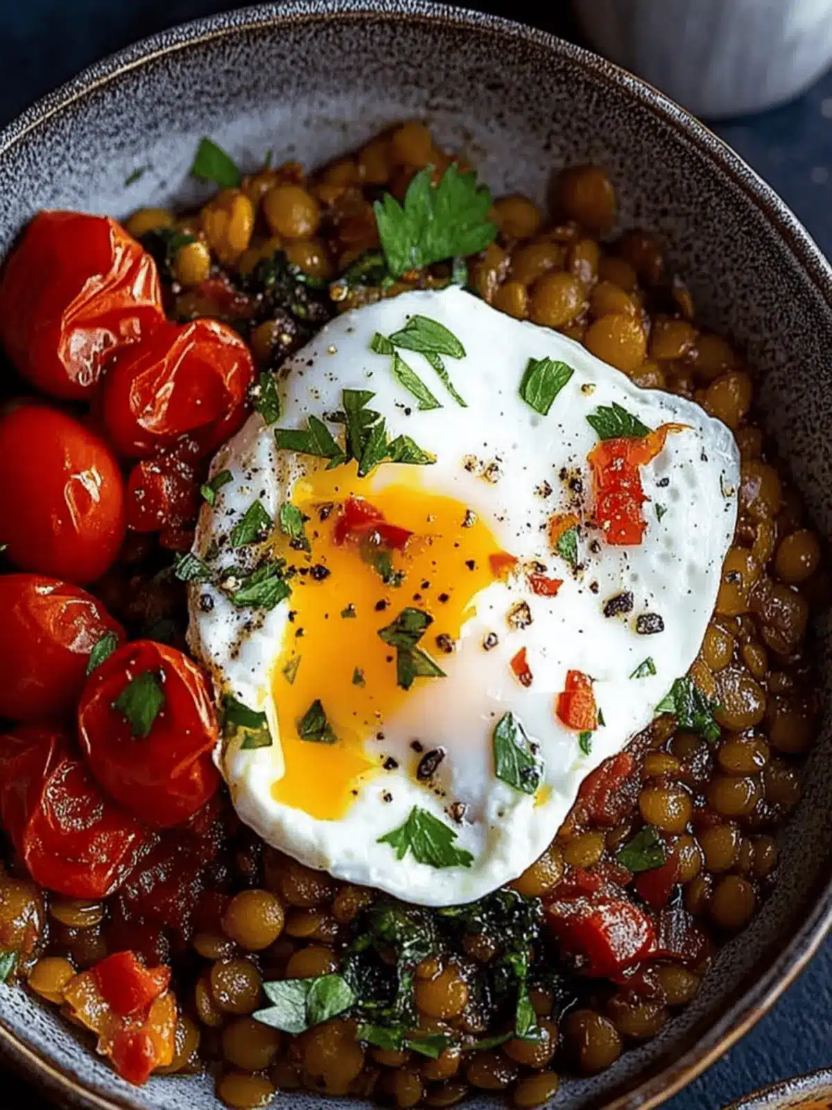 Mediterranean Braised Lentils With Poached Egg