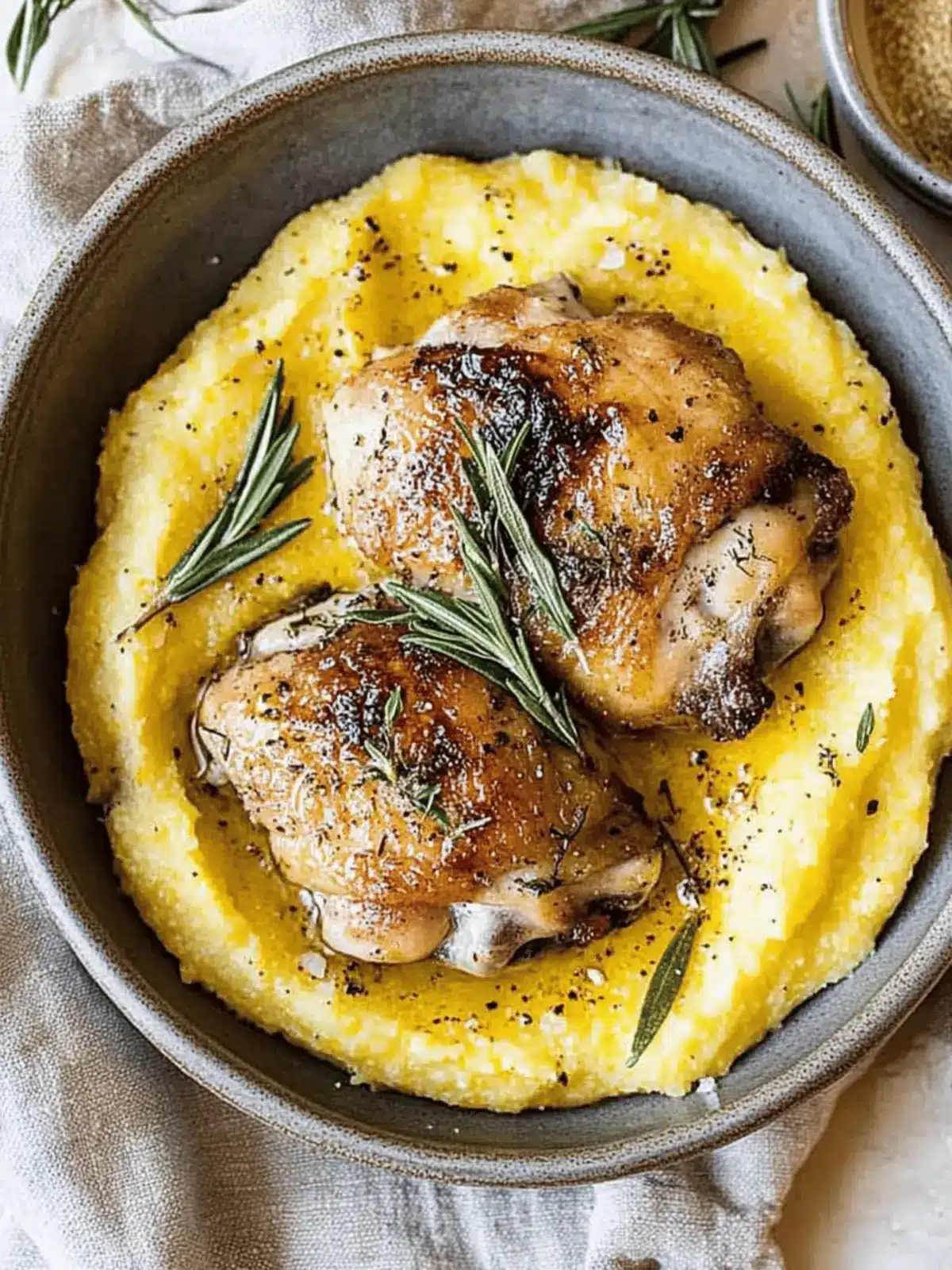 Rosemary Chicken Thighs with Cacio e Pepe Polenta