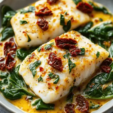 Creamy Keto Tuscan Cod with Spinach and Sun-Dried Tomatoes