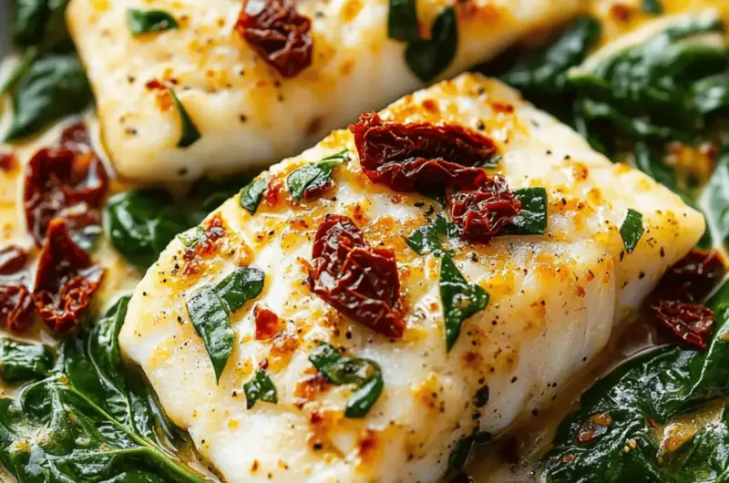 Creamy Keto Tuscan Cod with Spinach and Sun-Dried Tomatoes