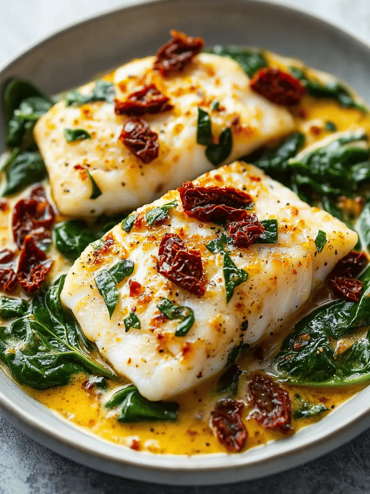 Creamy Keto Tuscan Cod with Spinach and Sun-Dried Tomatoes