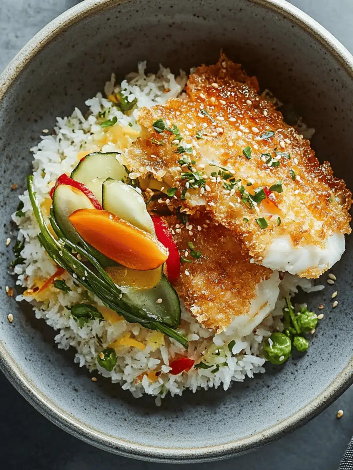 Halibut Tempura with Japanese Pickles & Spring Onion Rice