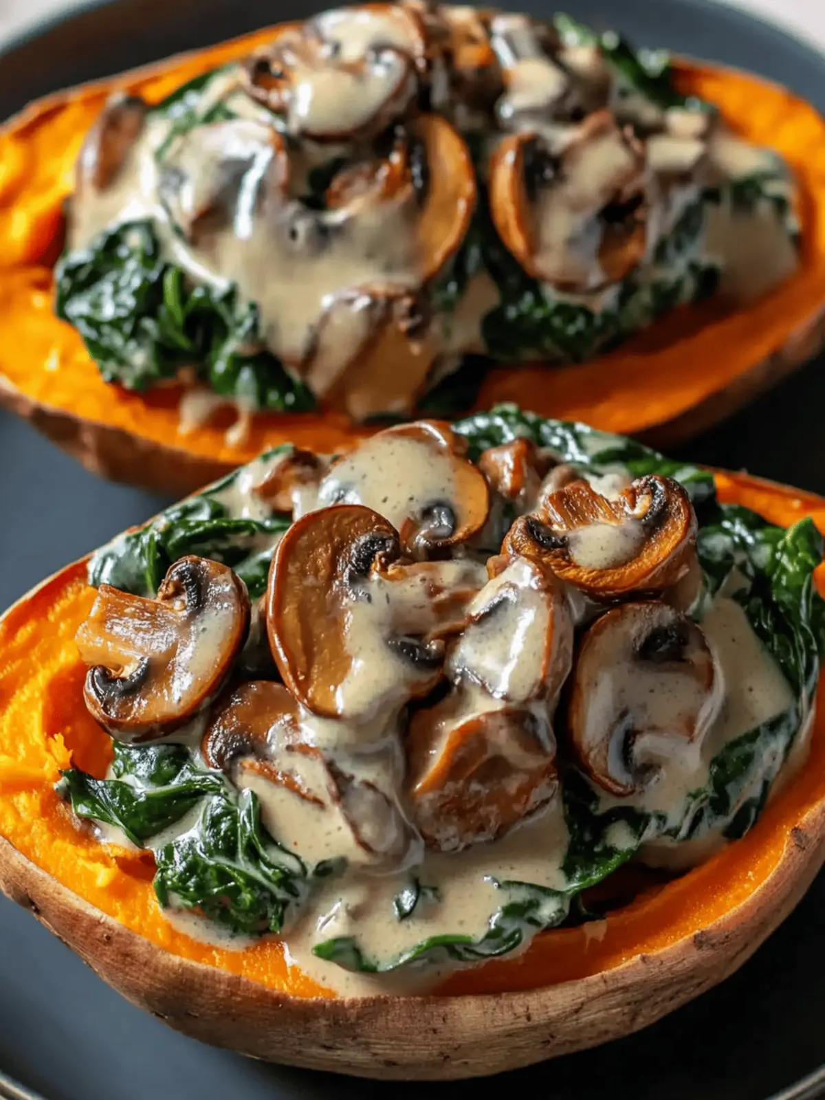 Creamy Mushroom and Spinach Stuffed Sweet Potatoes