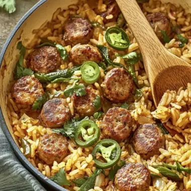 One Pan Cheddar Jalapeño Sausage & Rice Skillet