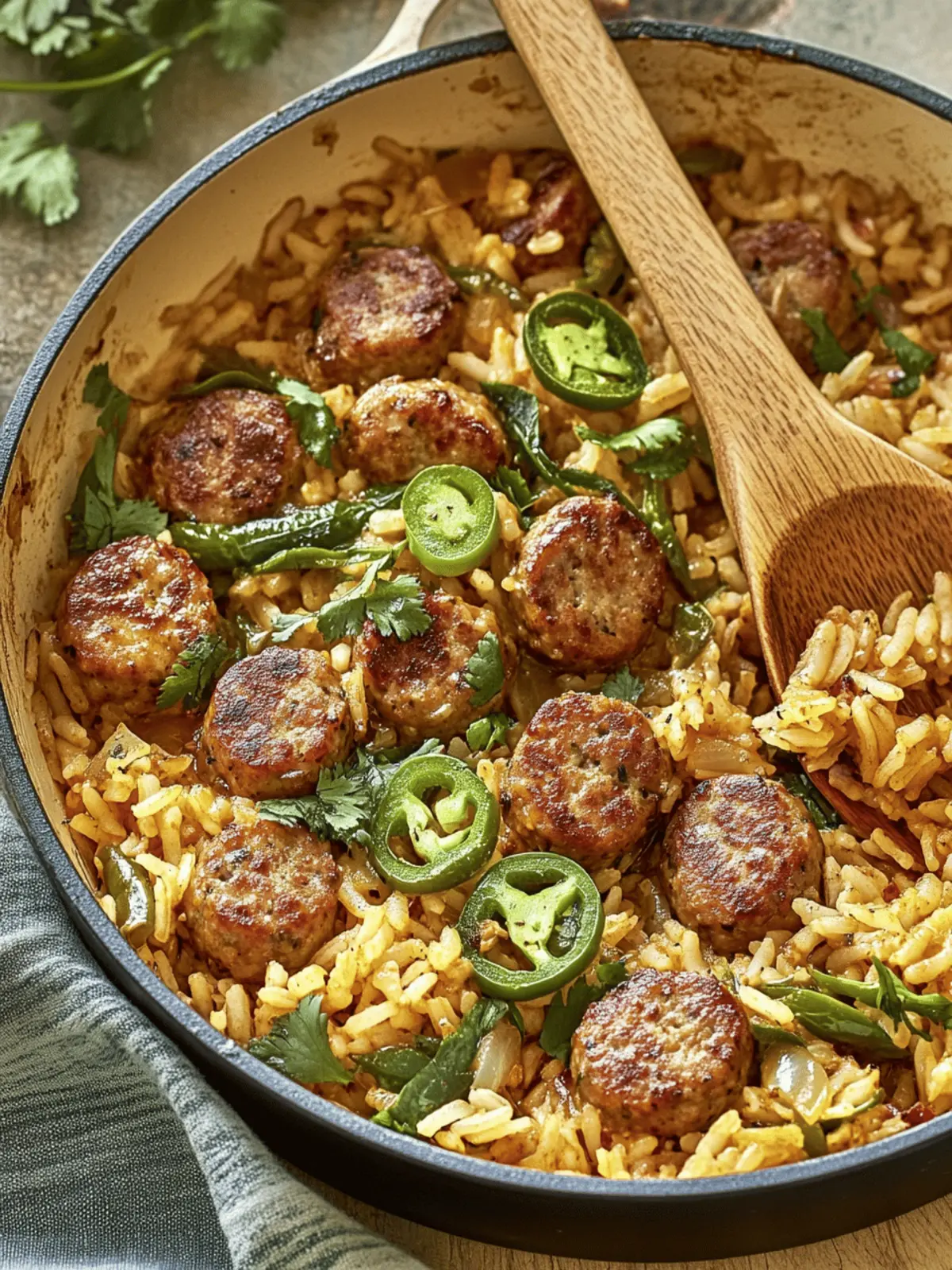 One Pan Cheddar Jalapeño Sausage & Rice Skillet