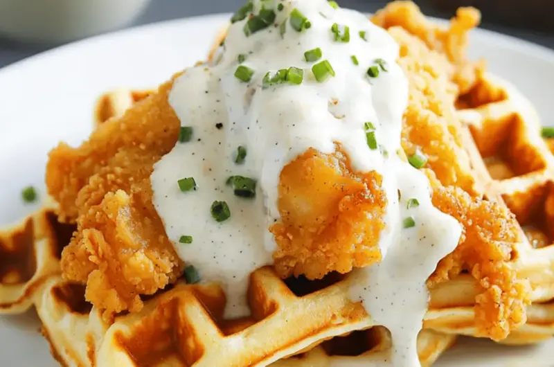 Oven-Fried Chicken with Waffles and White Gravy