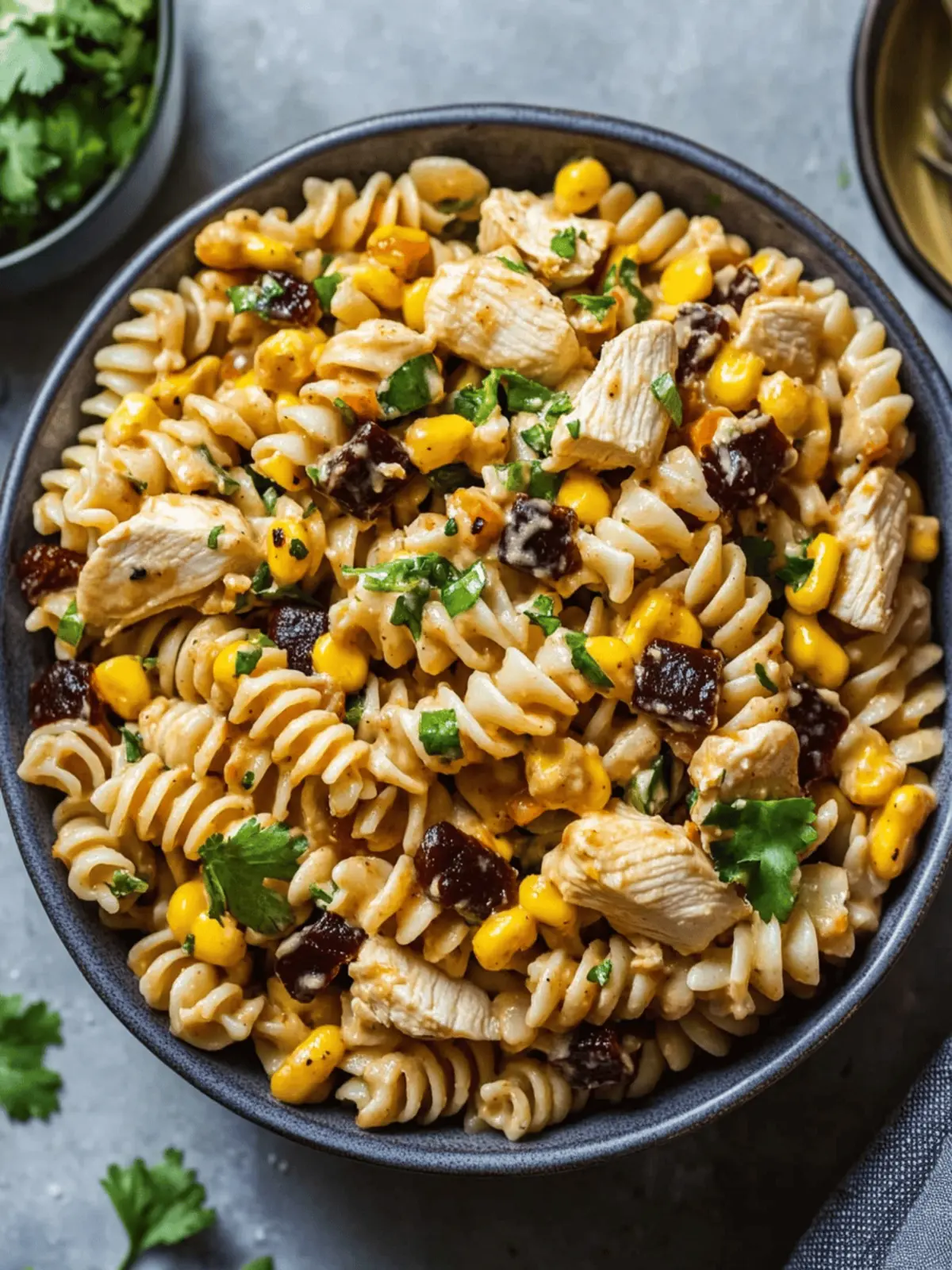 High Protein BBQ Chicken Pasta Salad