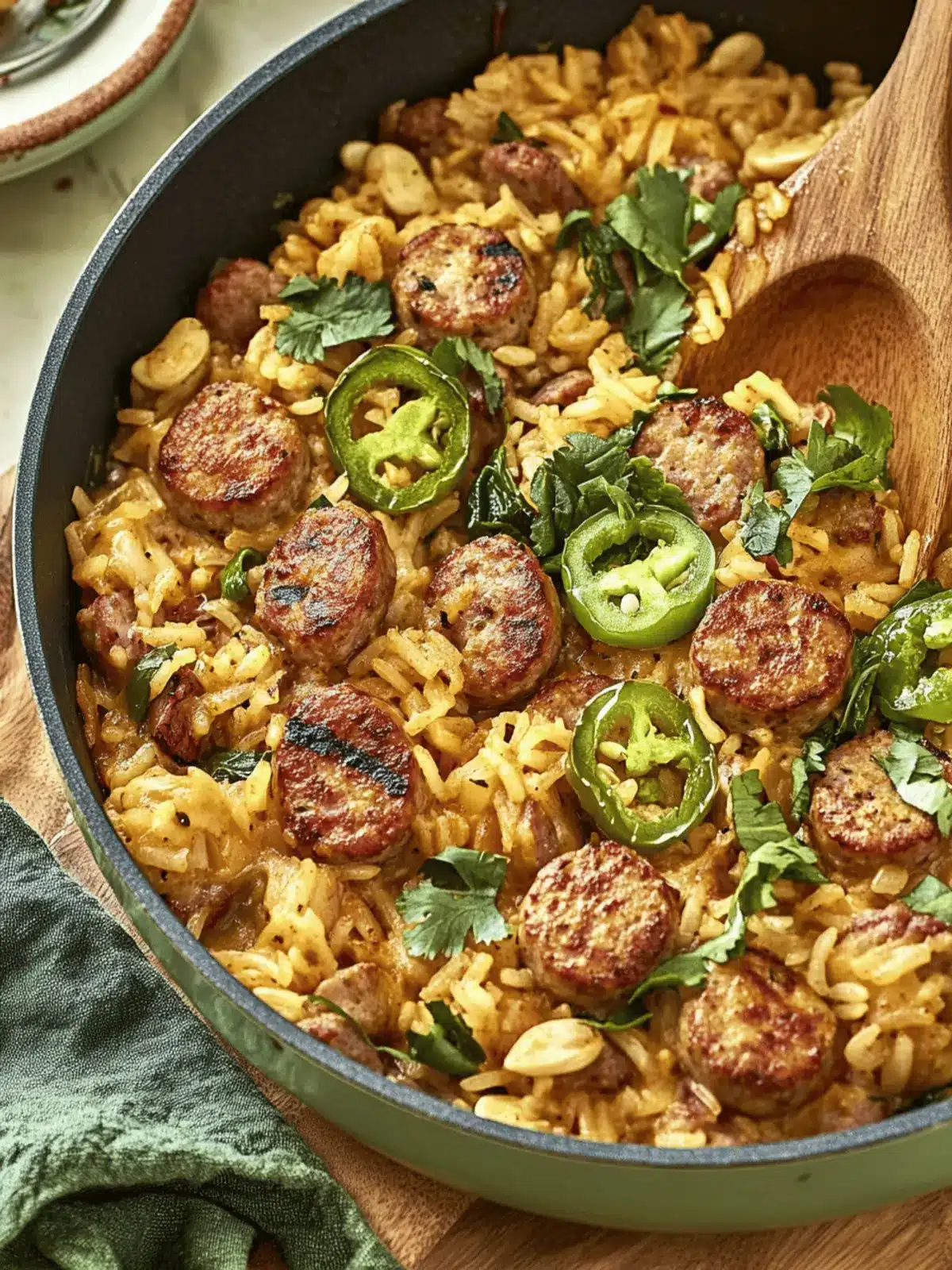 One Pan Cheddar Jalapeño Sausage & Rice Skillet