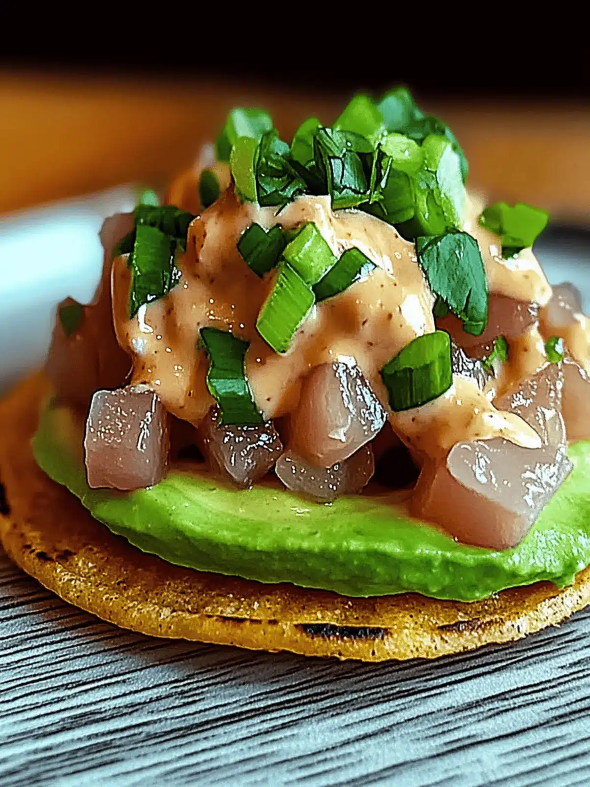 Spicy Tuna Tartare Tostada with Chipotle Mayo