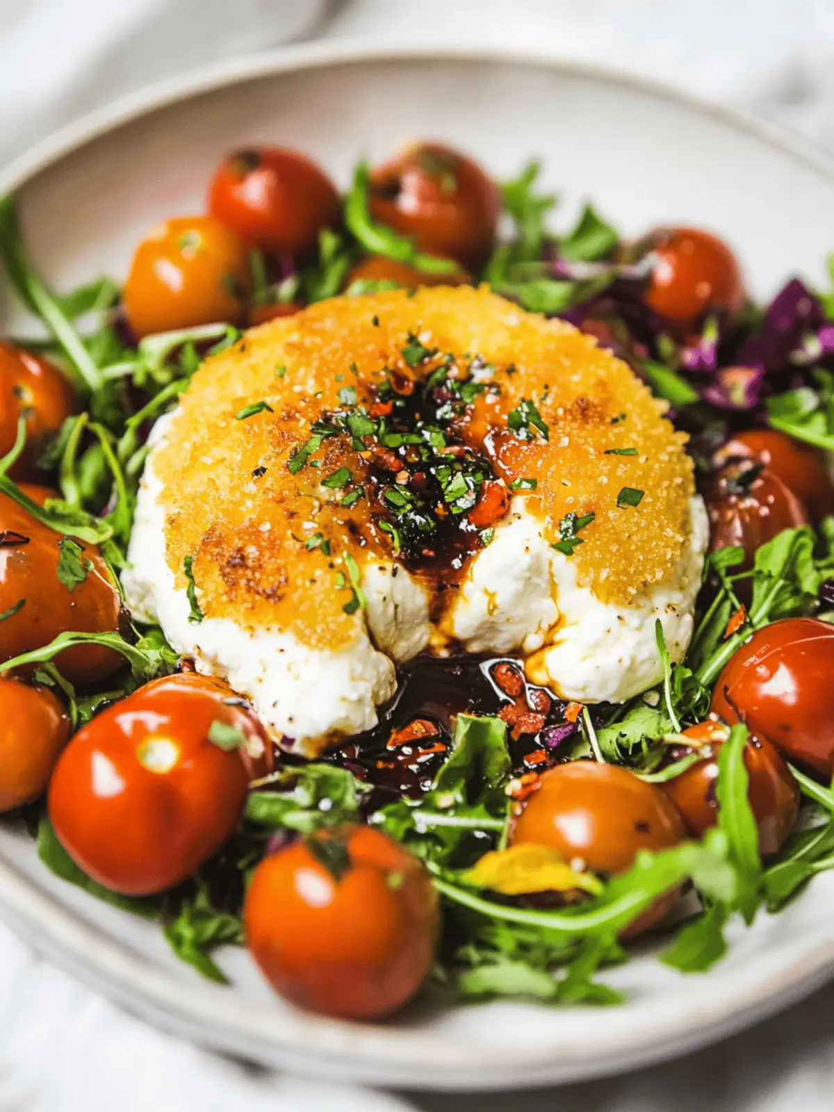 Fried Burrata with Balsamic-Marinated Tomatoes