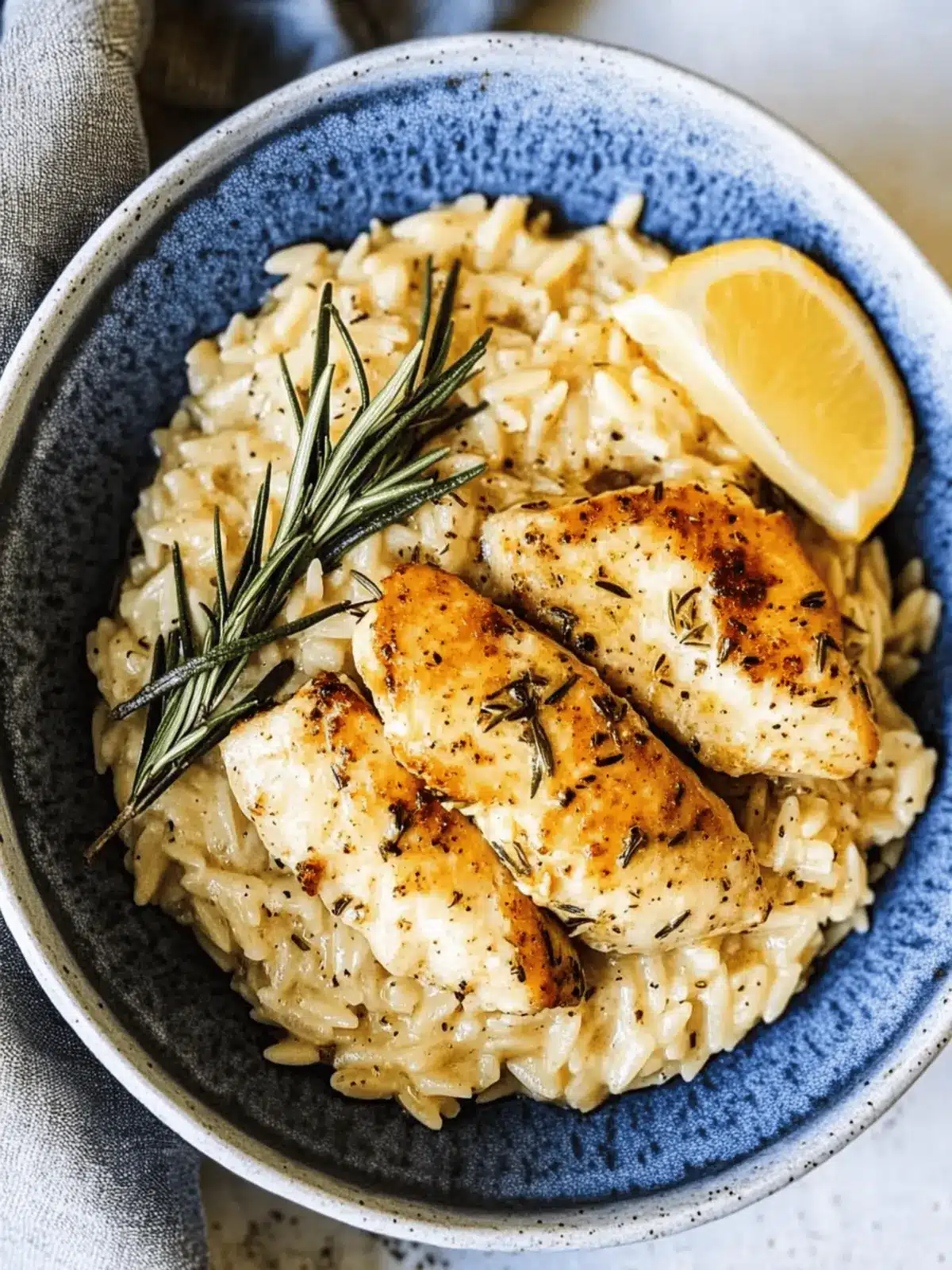 Creamy Cacio e Pepe Orzo Risotto with Rosemary Chicken