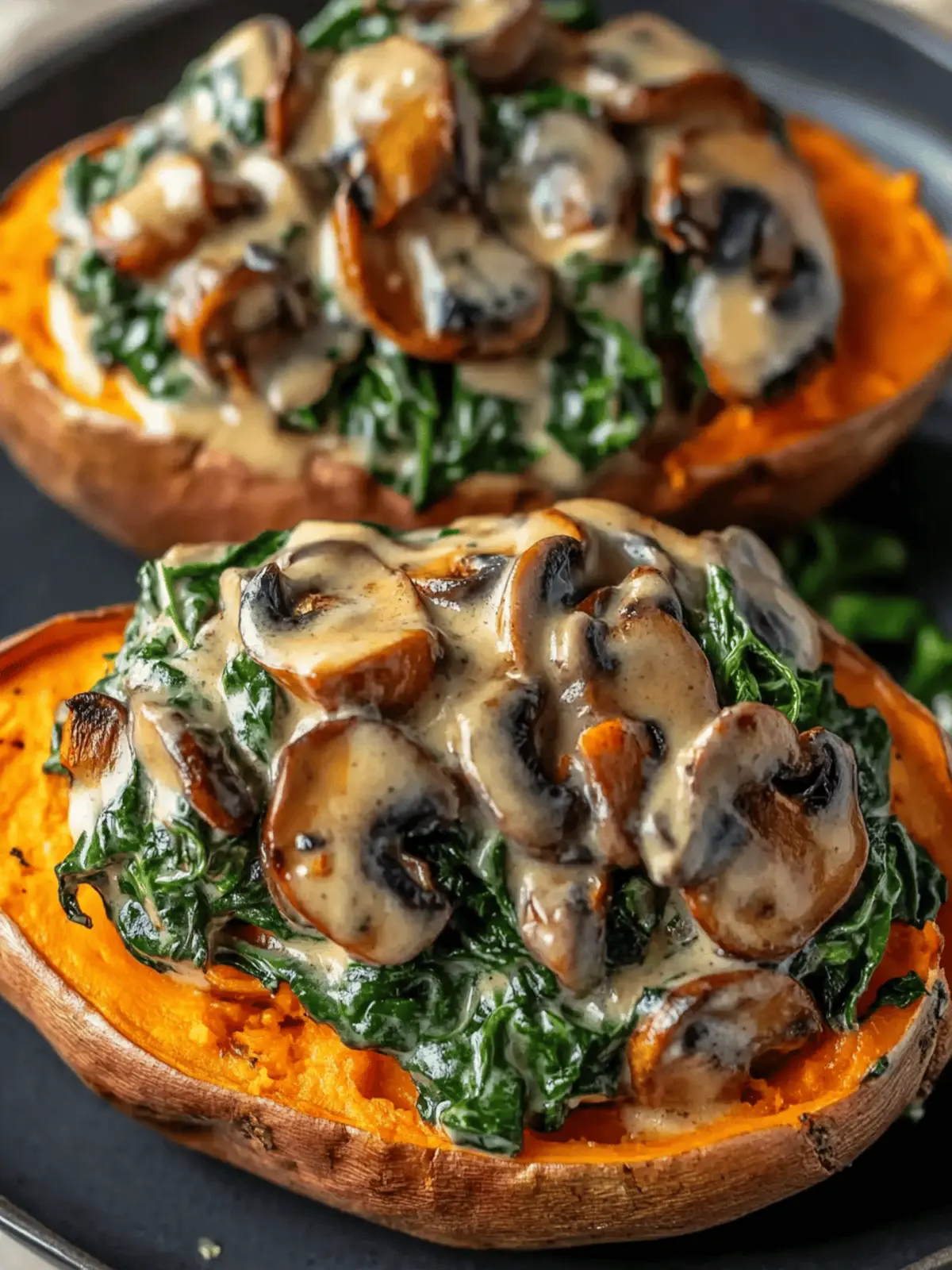 Creamy Mushroom and Spinach Stuffed Sweet Potatoes