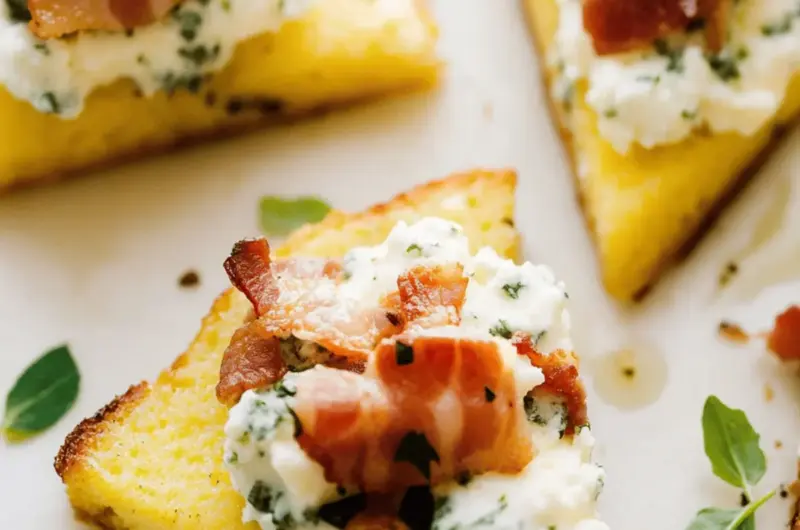 Delicious Polenta Toasts with Herbed Ricotta & Bacon Magic 1 Polenta Toasts with Herbed Ricotta & Bacon